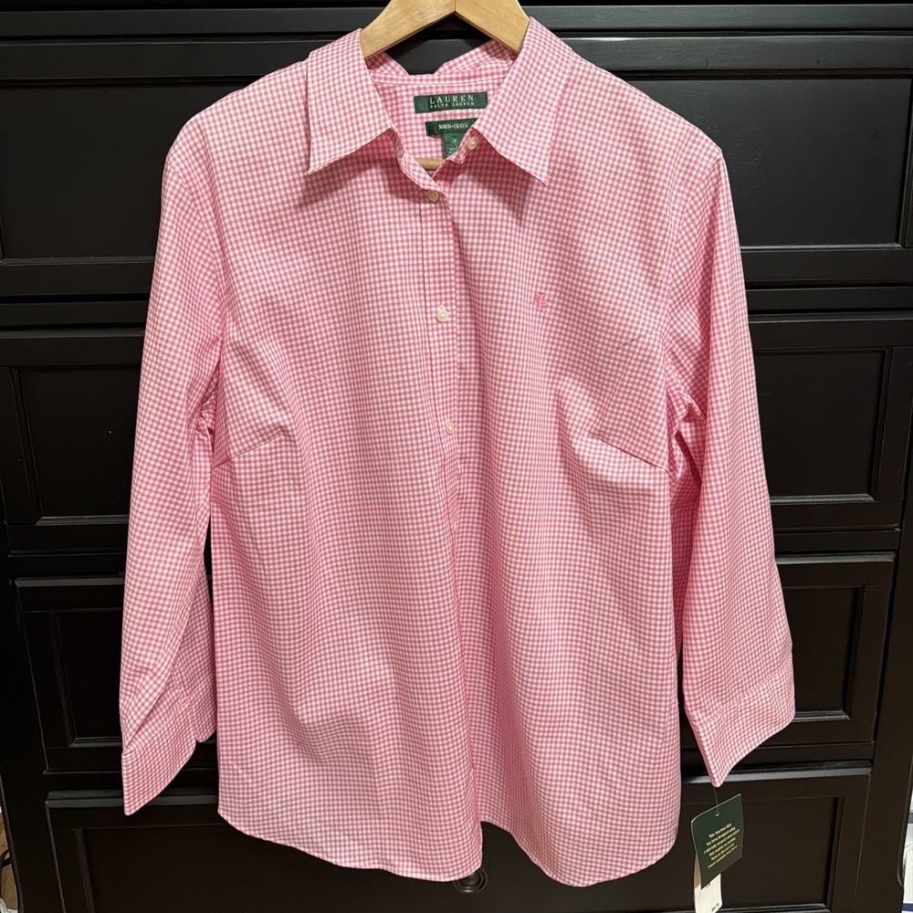 Ralph Lauren Size  1X  Pink Non Iron Shirt Top Blouse 100% Cotton Women‎